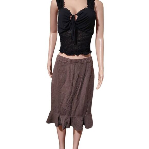 High waist Flounce espresso midi skirt 8/M - Picture 2 of 5